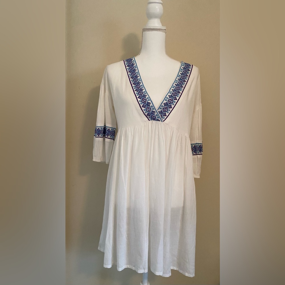Haute Hippie White dress with Blue Embroidery